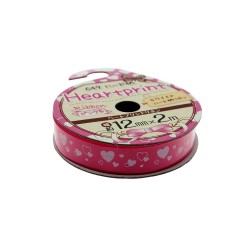Ribbon Printed Big Hearts Pink 12mm x 2m